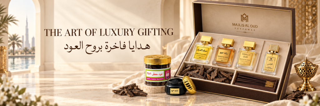 THE ART OF LUXURY GIFTING — هدايا فاخرة بروح العود”.